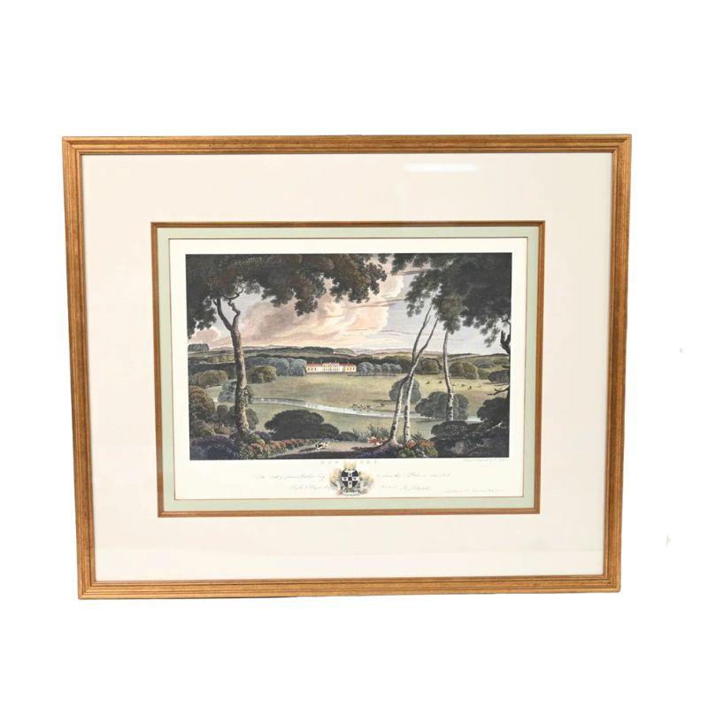 A pair of matted and framed giclee prints of English estates based on original engravings of the manor properties. Beautiful landscape views.