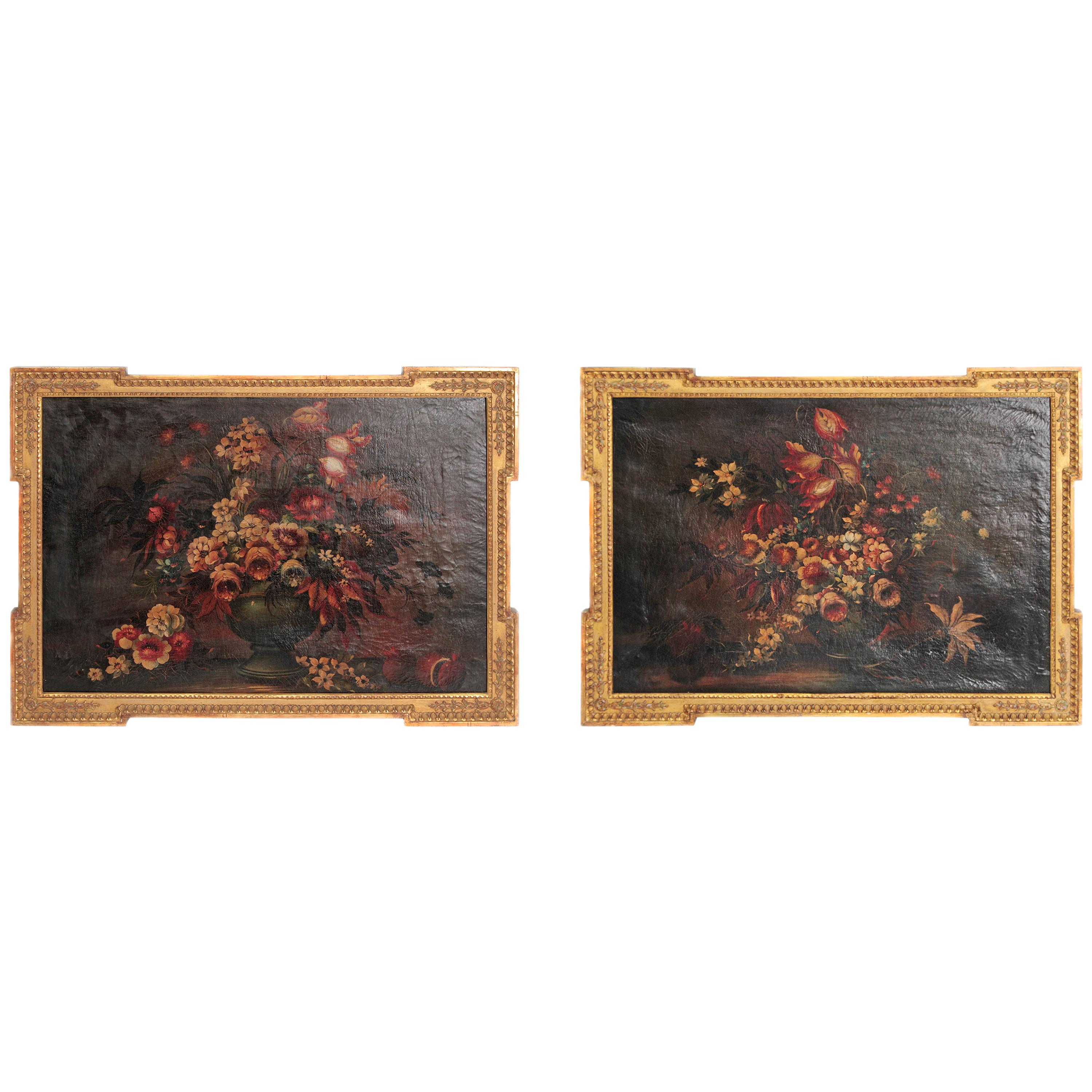 Pair of Framed Floral Still-Life Paintings / 19th Century Continental