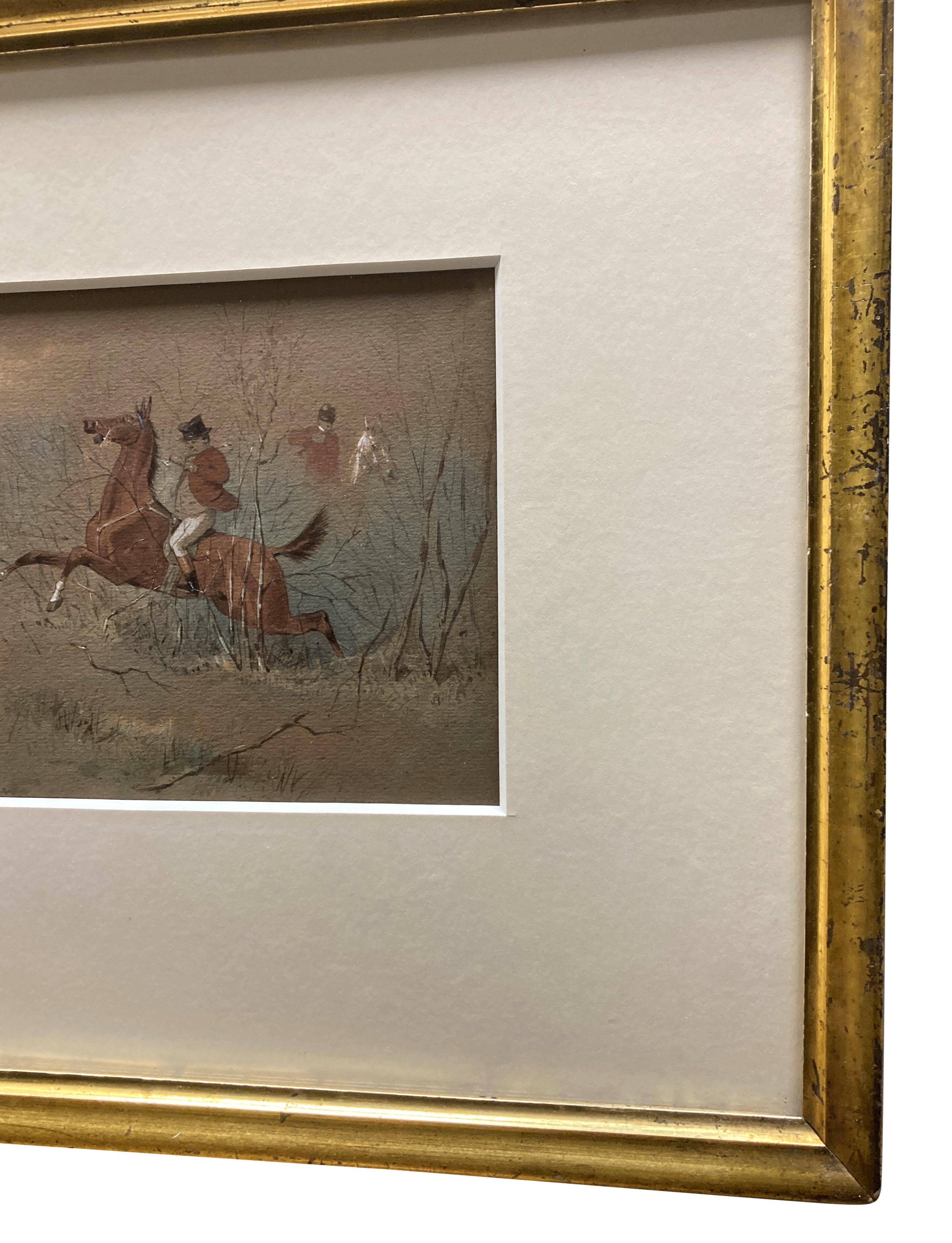 Paar gerahmte Aquarelle mit Blick auf eine Jagdszene (Mittleres 19. Jahrhundert) im Angebot