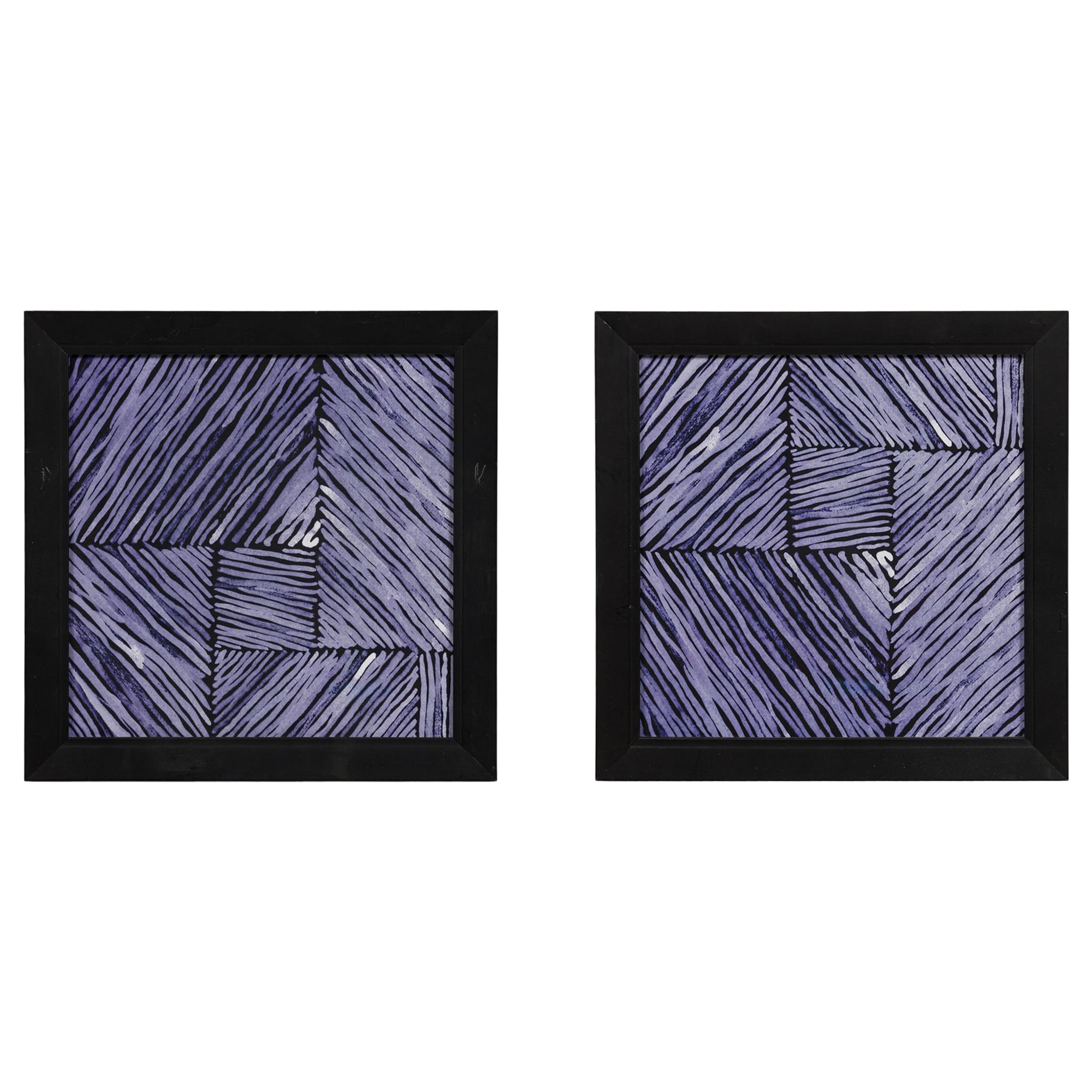 Pair of Framed Geometric Mid-Century Textured Color Block Print