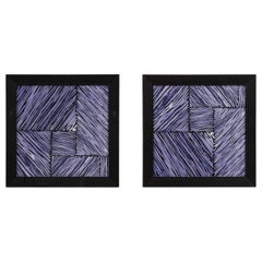 Pair of Framed Geometric Mid-Century Textured Color Block Print