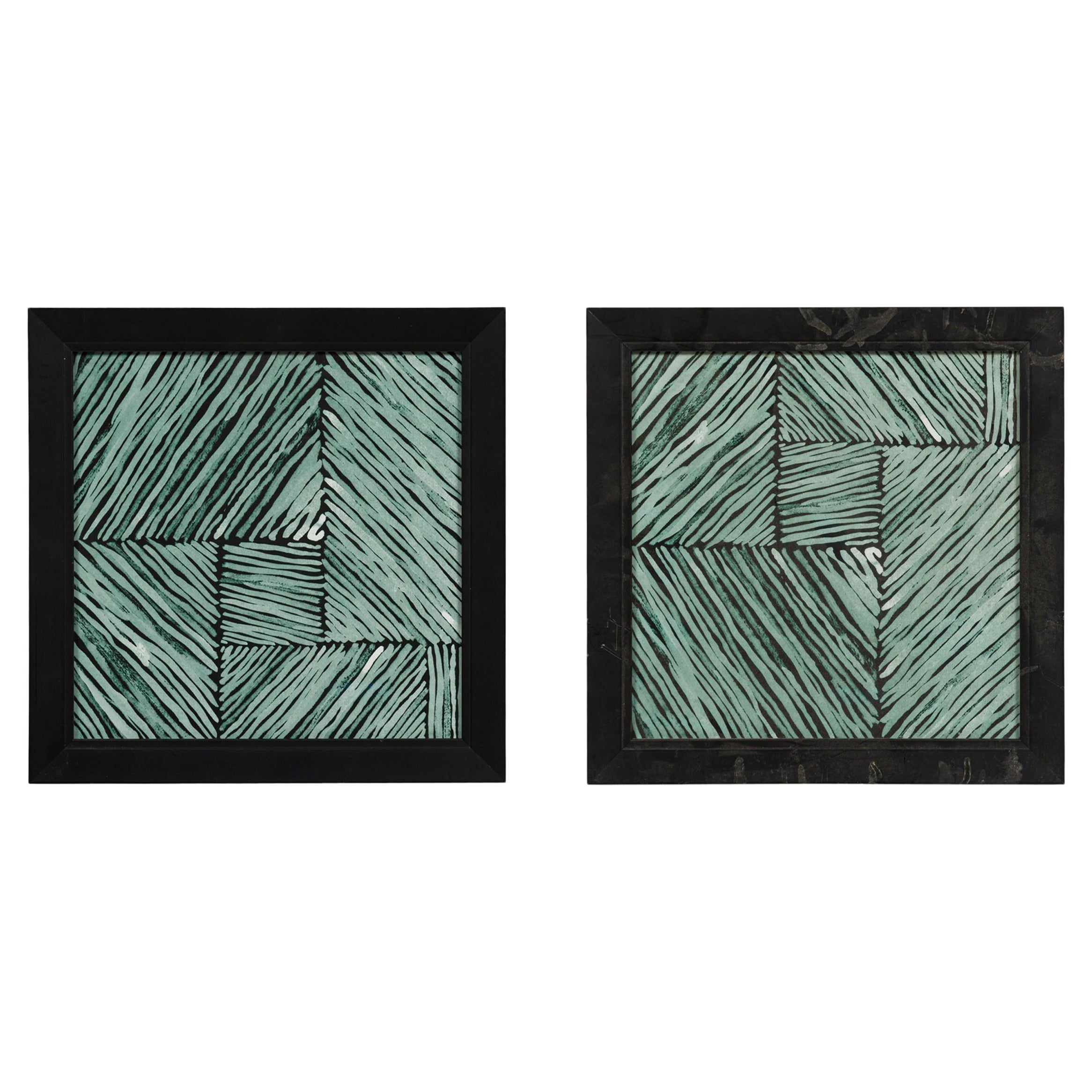 Pair of Framed Geometric Mid-Century Textured Color Block Print