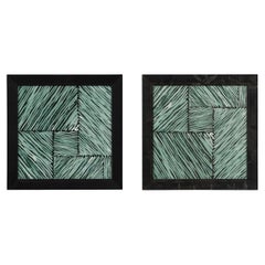 Pair of Framed Geometric Mid-Century Textured Color Block Print