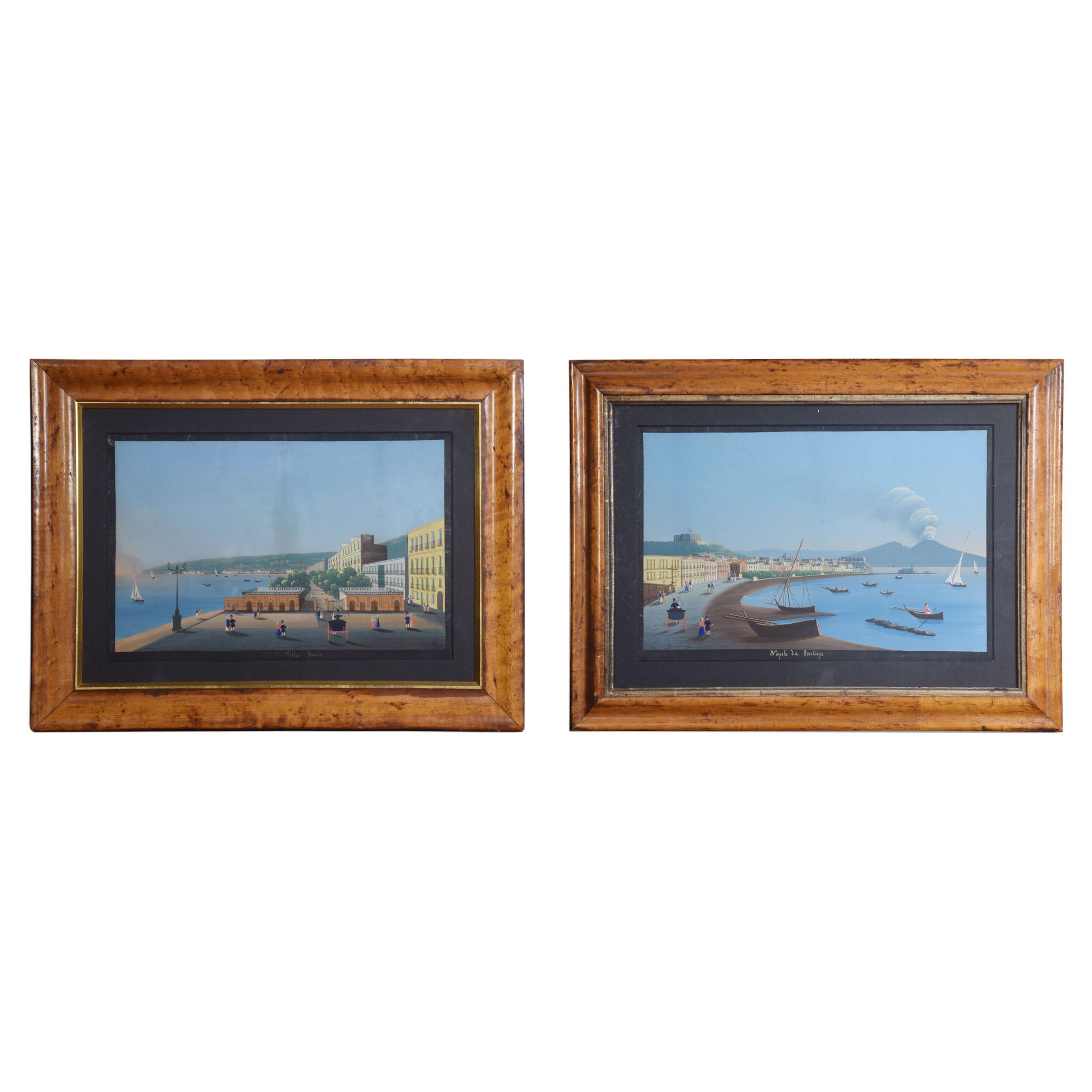 Pair of Framed Glazed Neapolitan Gouache Paintings