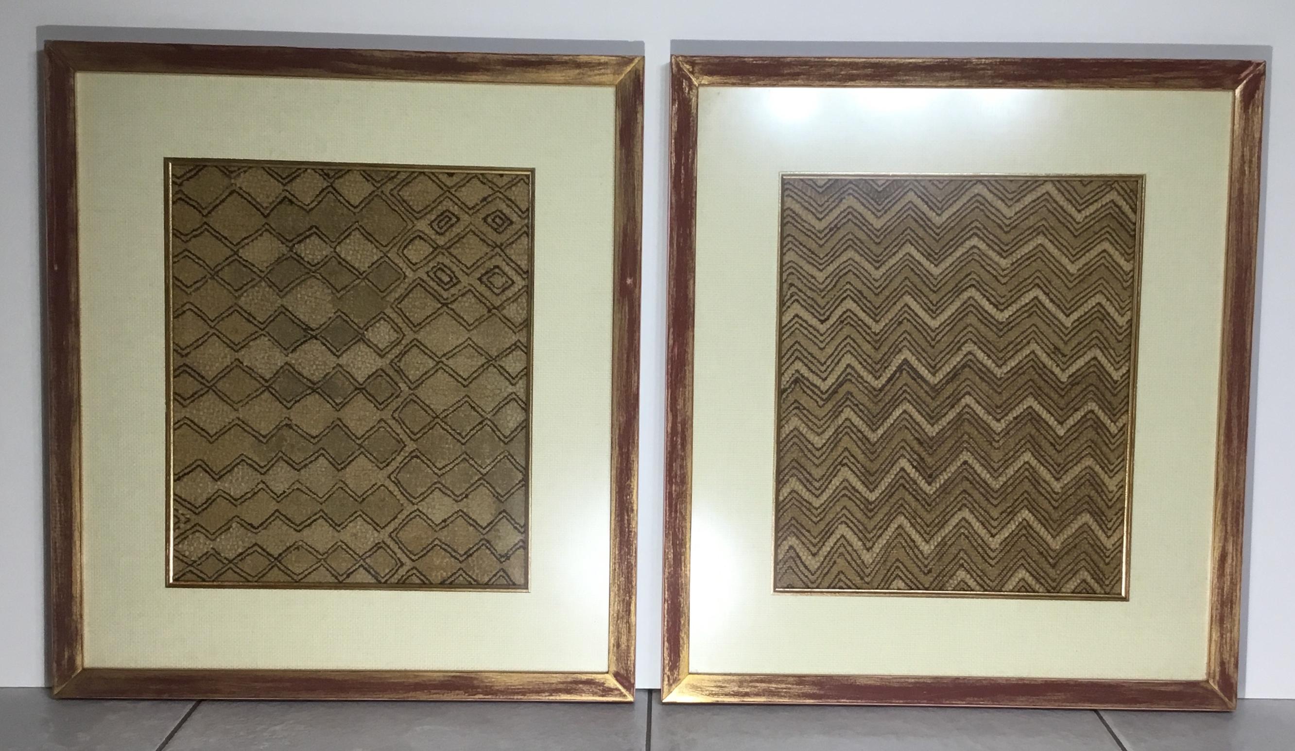 Pair of Framed Handwoven Faffia Cloth from Congo 3