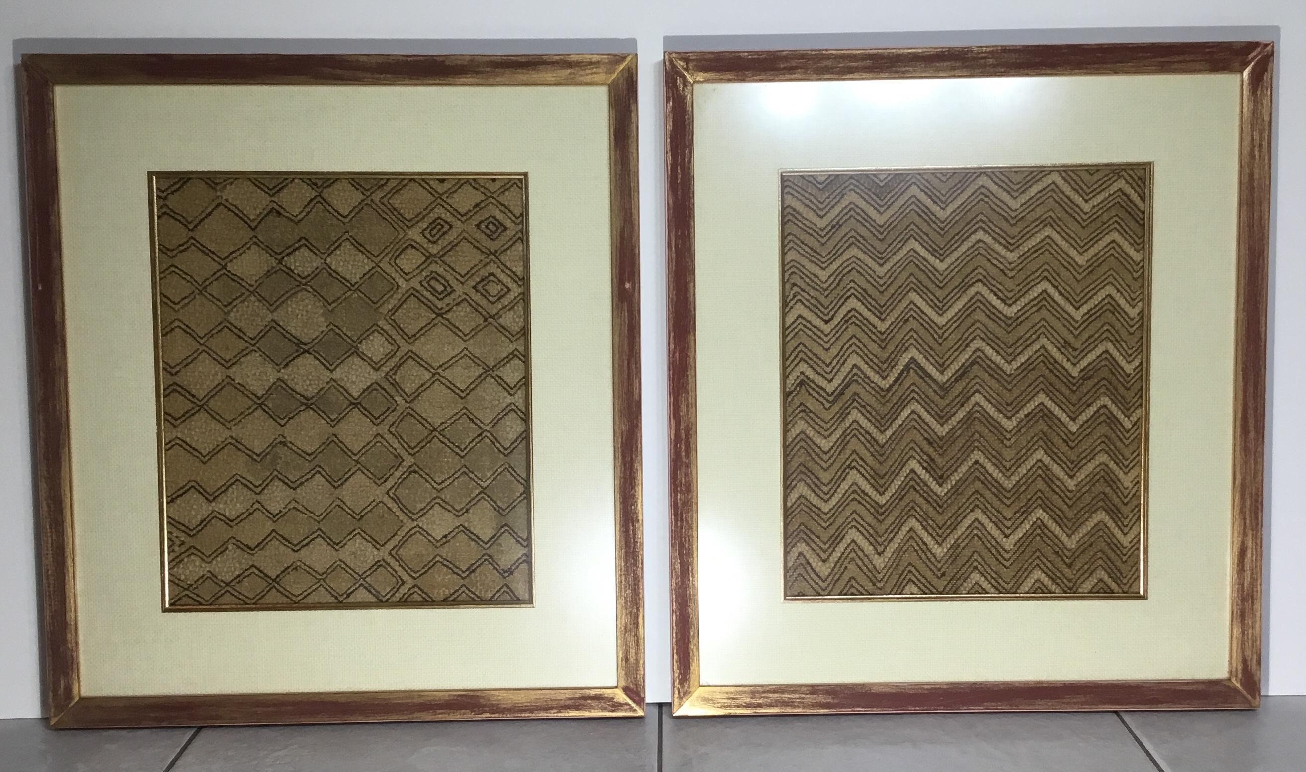 Pair of Framed Handwoven Faffia Cloth from Congo 4