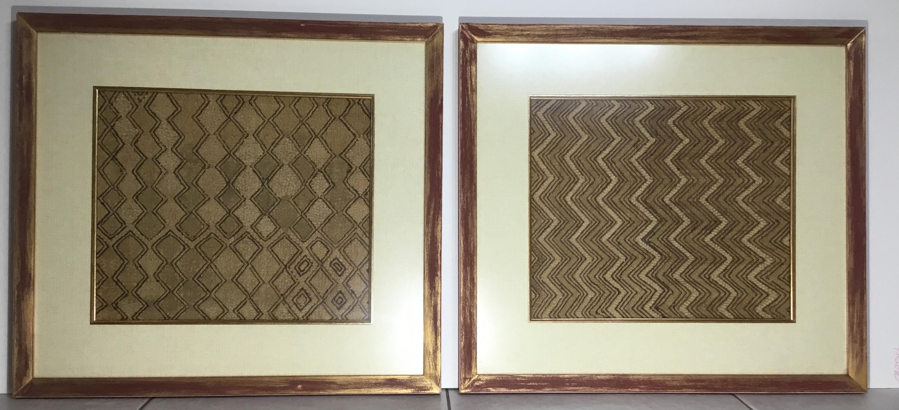 Pair of Framed Handwoven Faffia Cloth from Congo 8