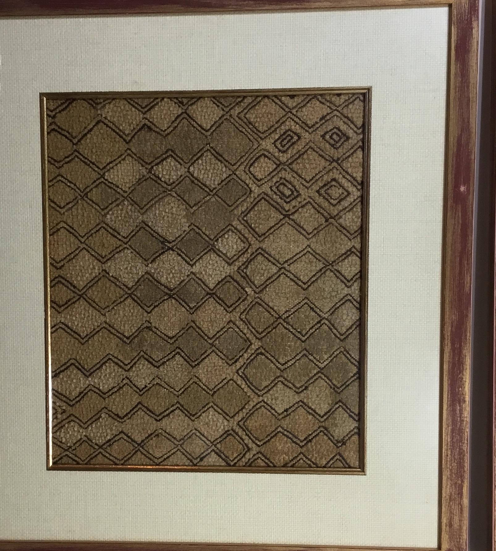 Congolese Pair of Framed Handwoven Faffia Cloth from Congo