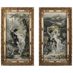 Vintage Pair of Framed Italian Classical Courting Scene Tapestries by D'Apre, circa 1930