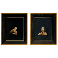Pair of Framed Japanese Realistic Portrait of Embroidery Art