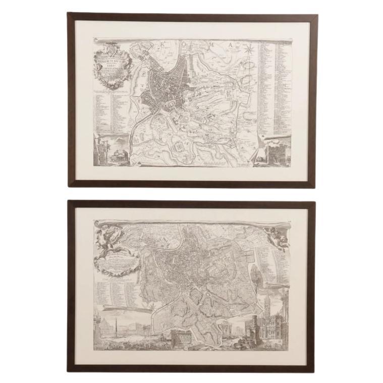 Pair of Framed Maps of Rome For Sale