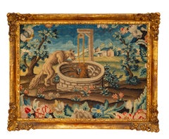 Pair Of Framed Needlepoint Pictures Depicting Scenes From Aesop's Fables