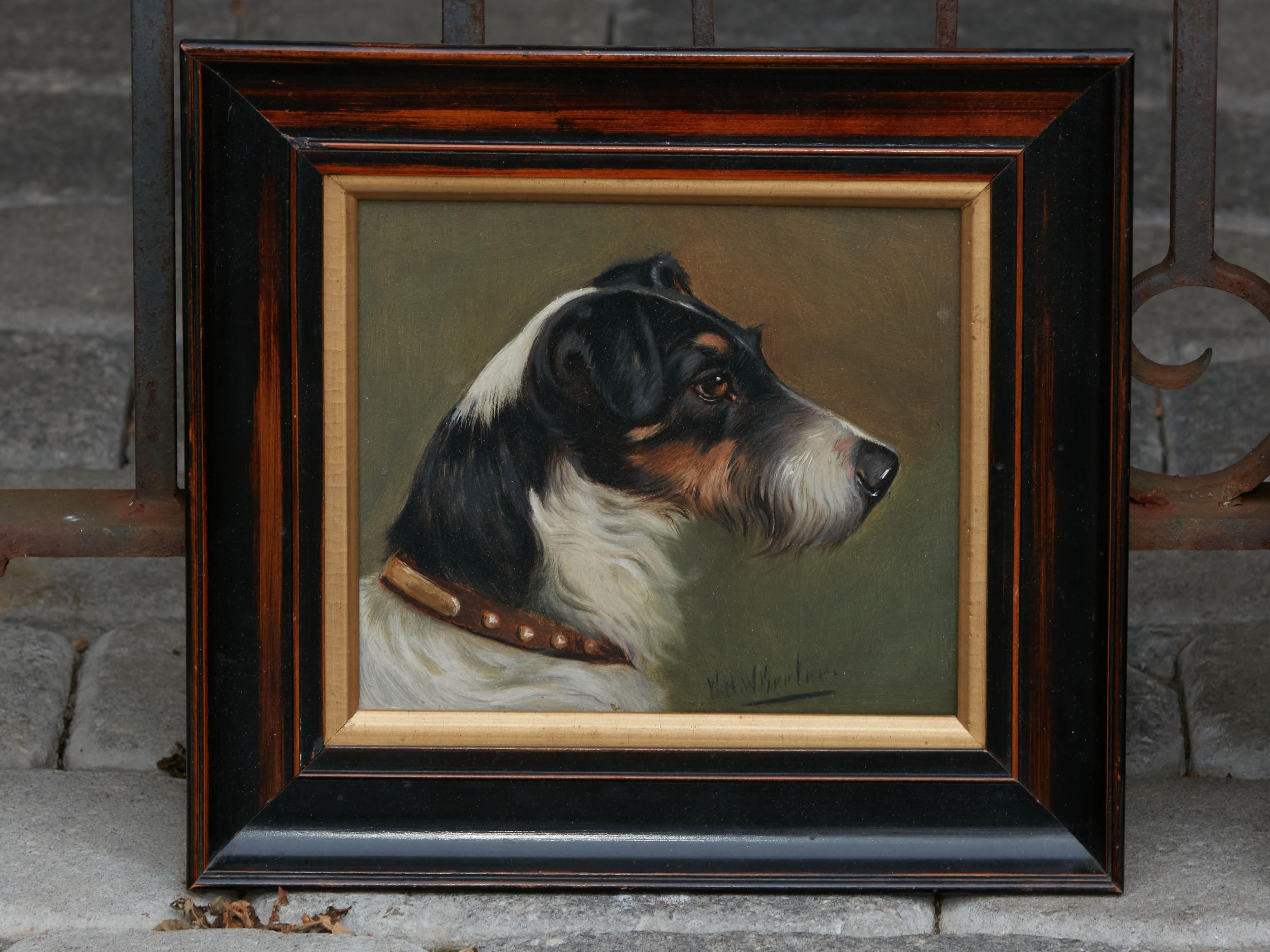 Pair of Framed Oil on Board Paintings by Wh Wheeler Depicting Terrier Dogs 3
