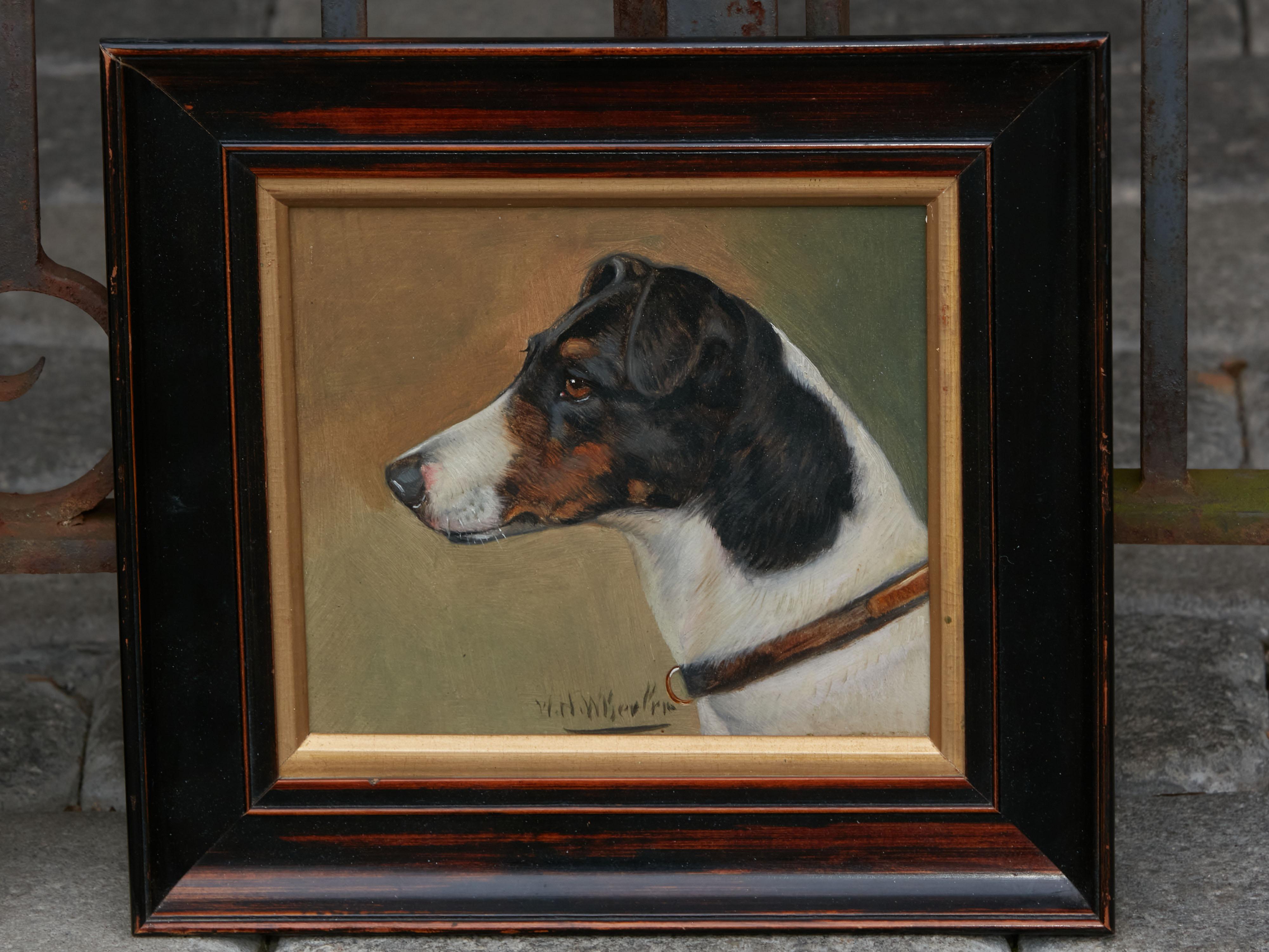 Pair of Framed Oil on Board Paintings by Wh Wheeler Depicting Terrier Dogs 4