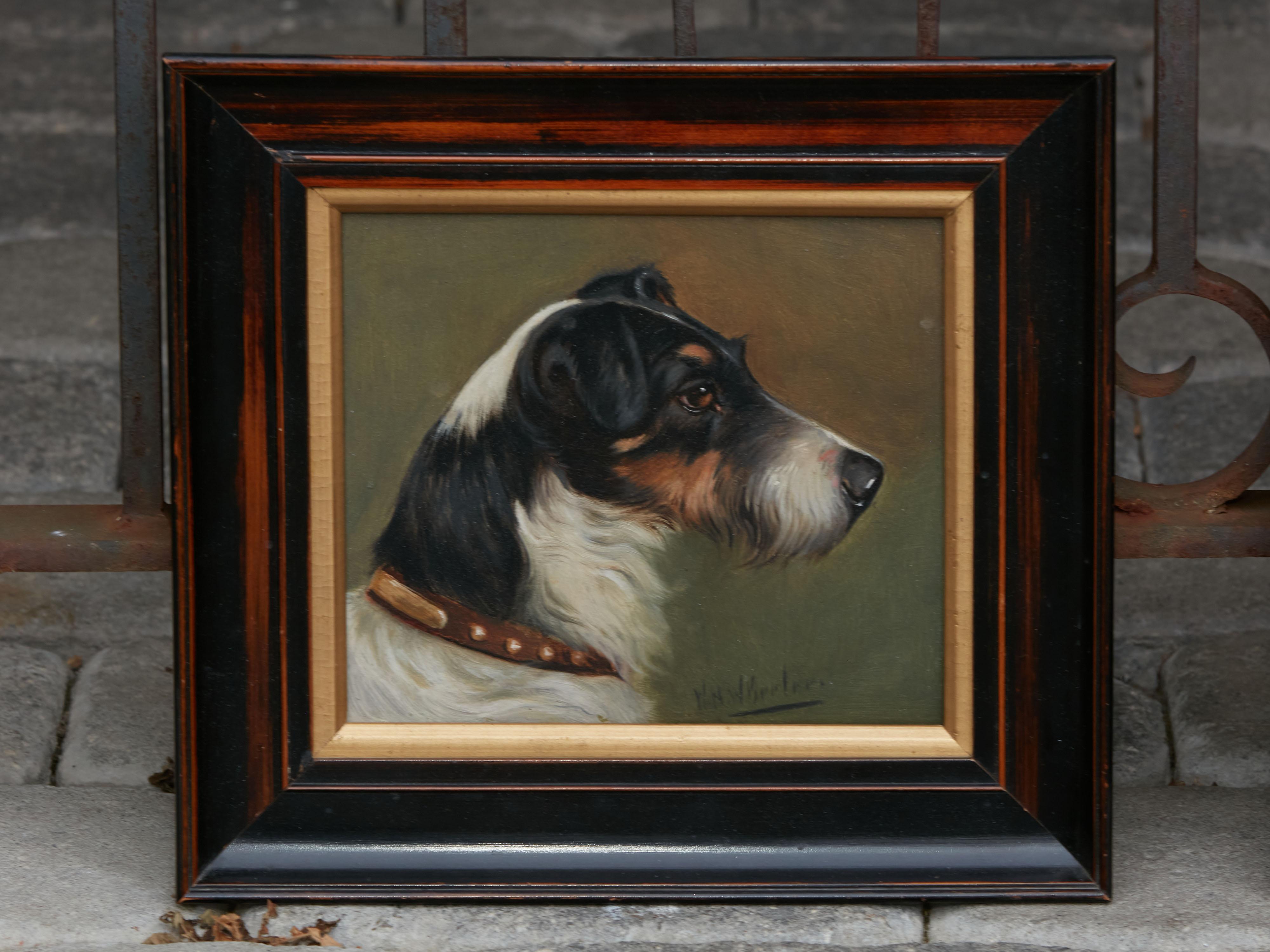 Pair of Framed Oil on Board Paintings by Wh Wheeler Depicting Terrier Dogs 5