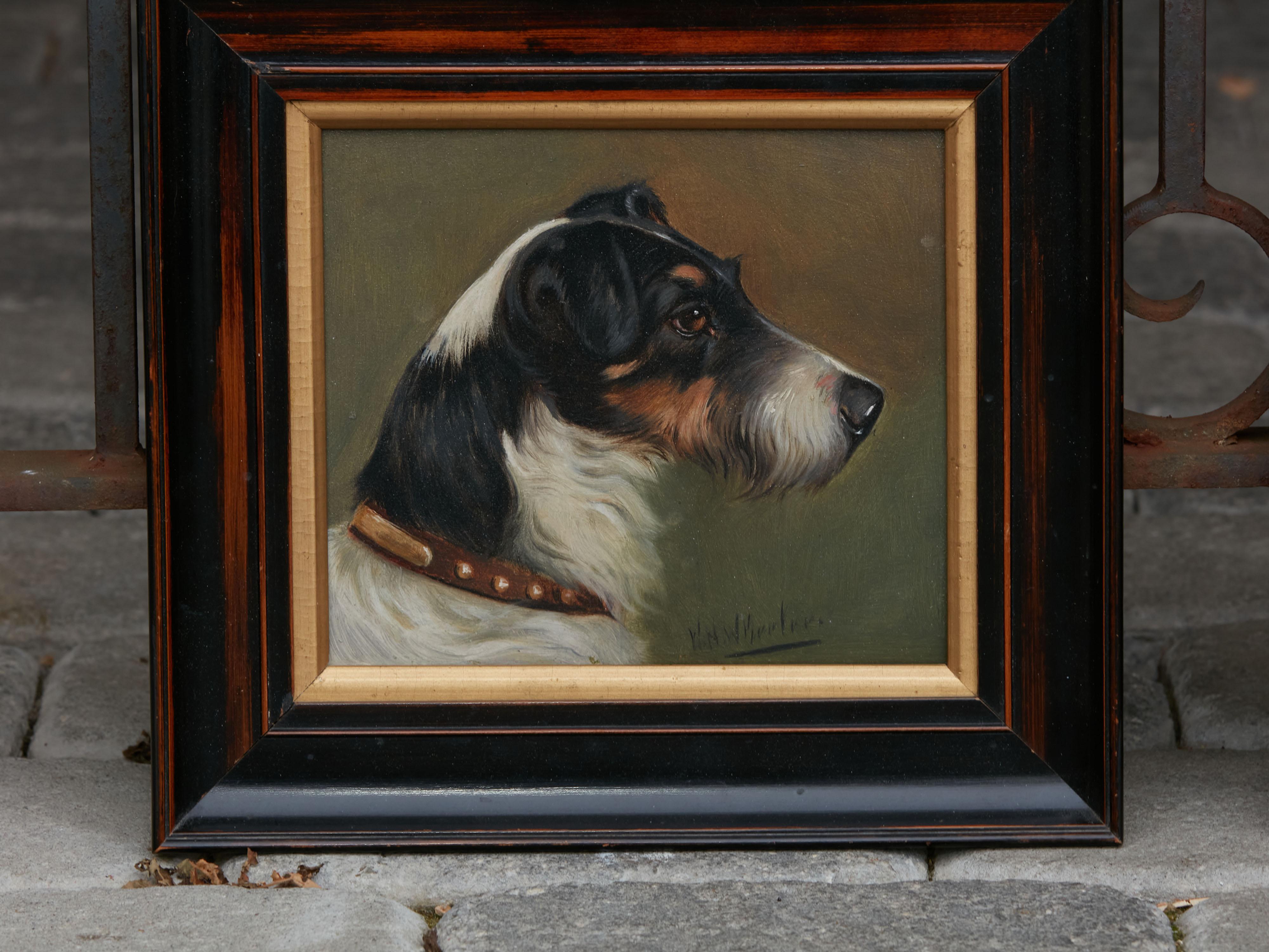 Pair of Framed Oil on Board Paintings by Wh Wheeler Depicting Terrier Dogs 6
