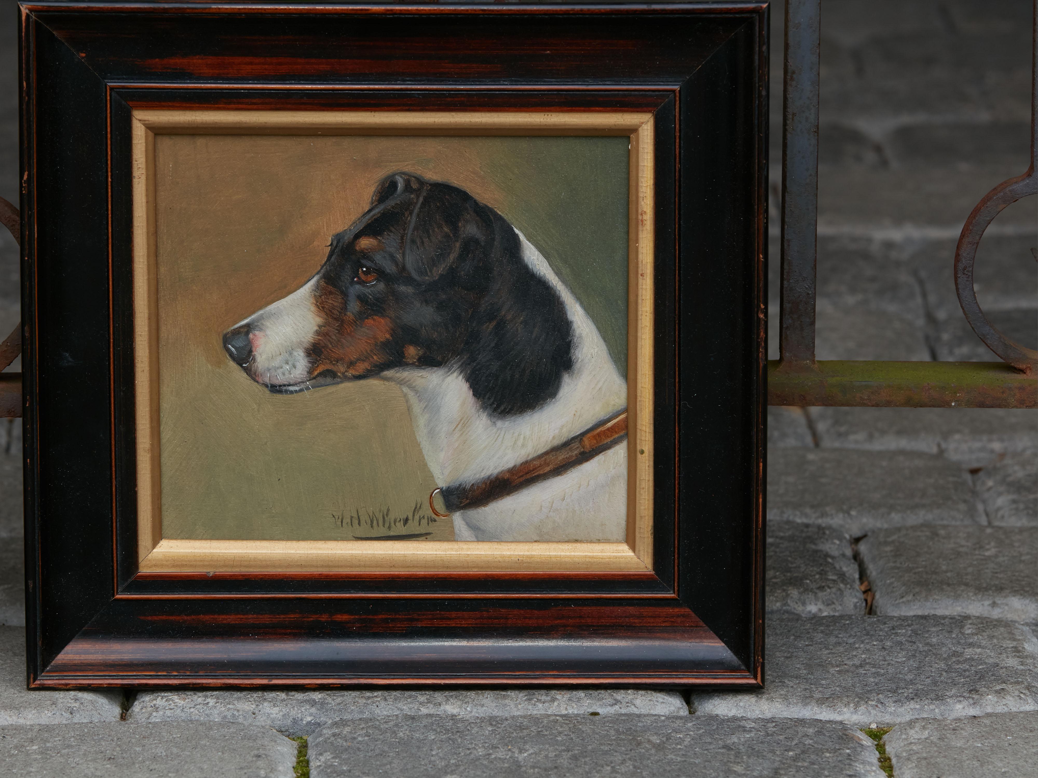 Pair of Framed Oil on Board Paintings by Wh Wheeler Depicting Terrier Dogs 7