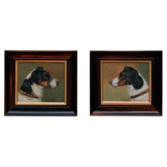 Pair of Framed Oil on Board Paintings by Wh Wheeler Depicting Terrier Dogs