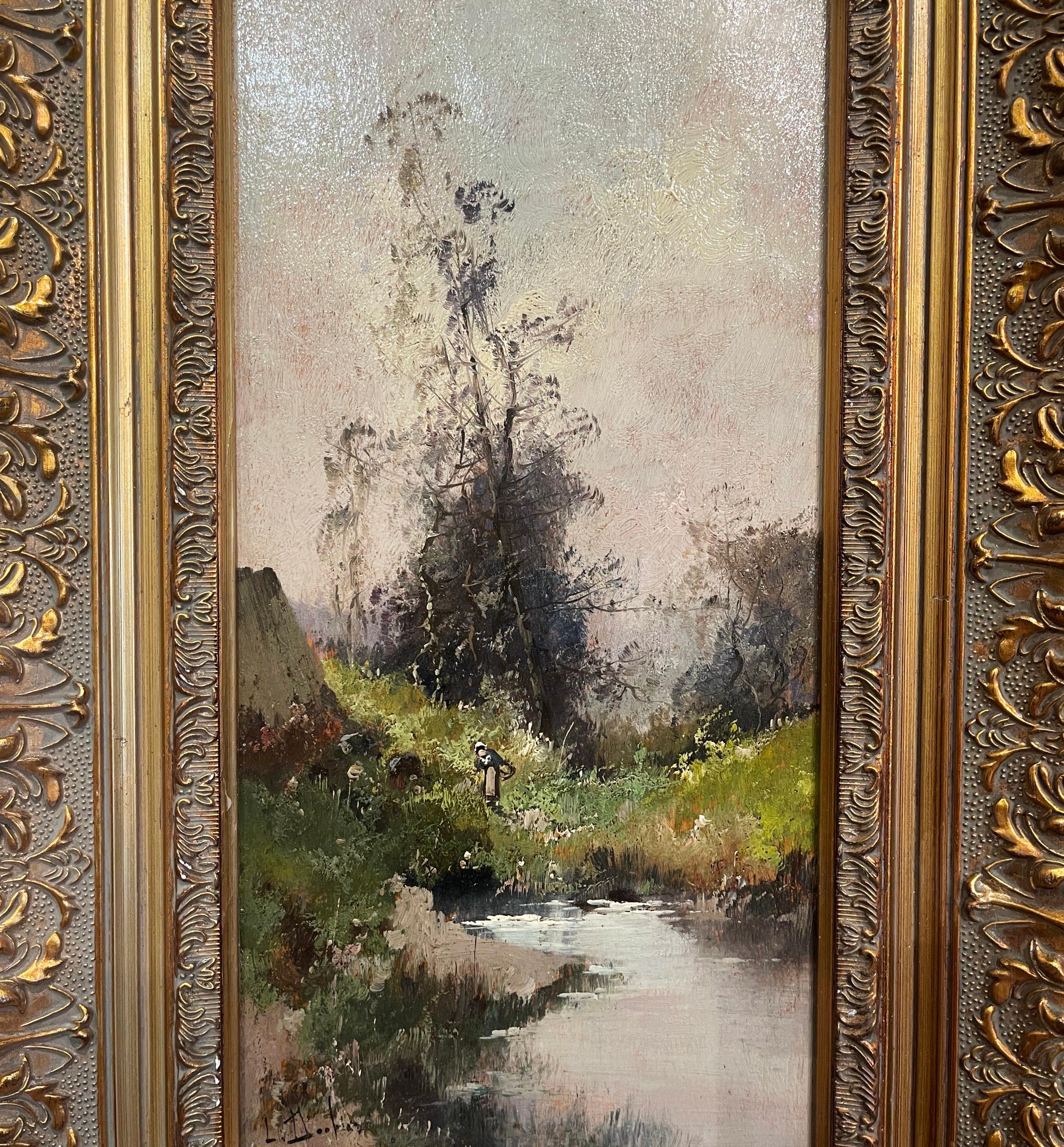 French Pair of Framed Oil on Board Paintings Signed L. Dupuy for Eugene Galien-Laloue