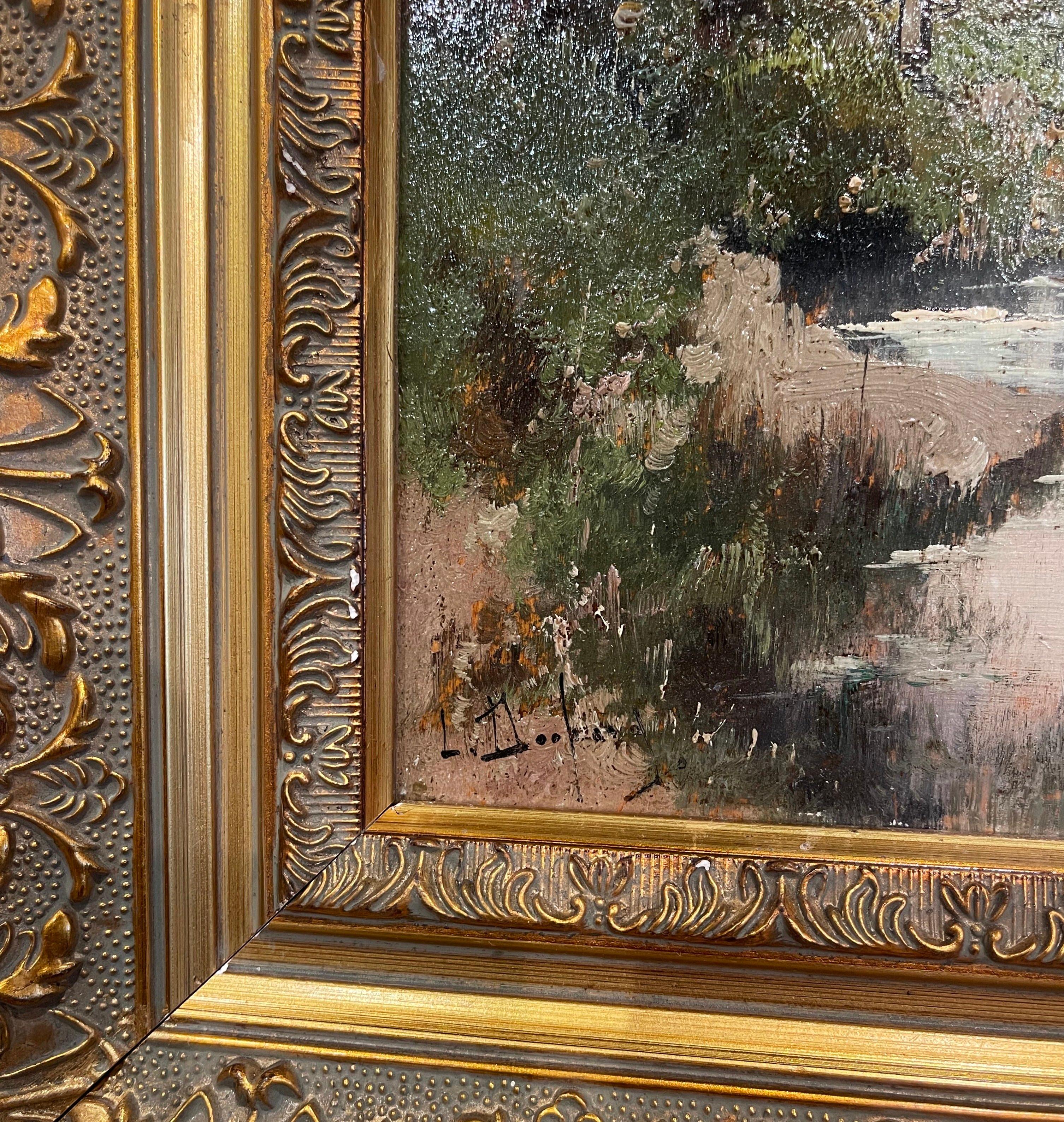 Carved Pair of Framed Oil on Board Paintings Signed L. Dupuy for Eugene Galien-Laloue