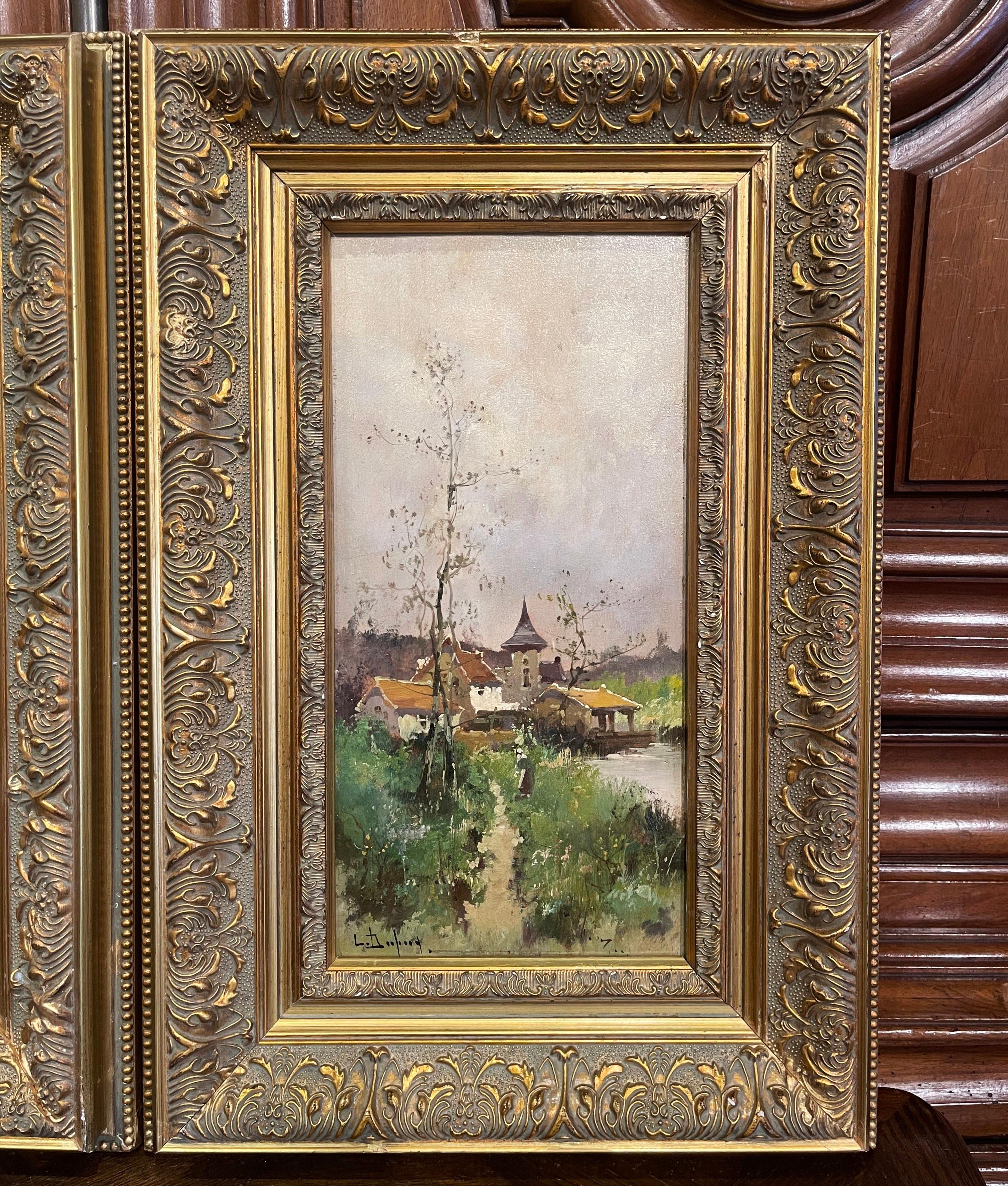 Pair of Framed Oil on Board Paintings Signed L. Dupuy for Eugene Galien-Laloue In Excellent Condition In Dallas, TX