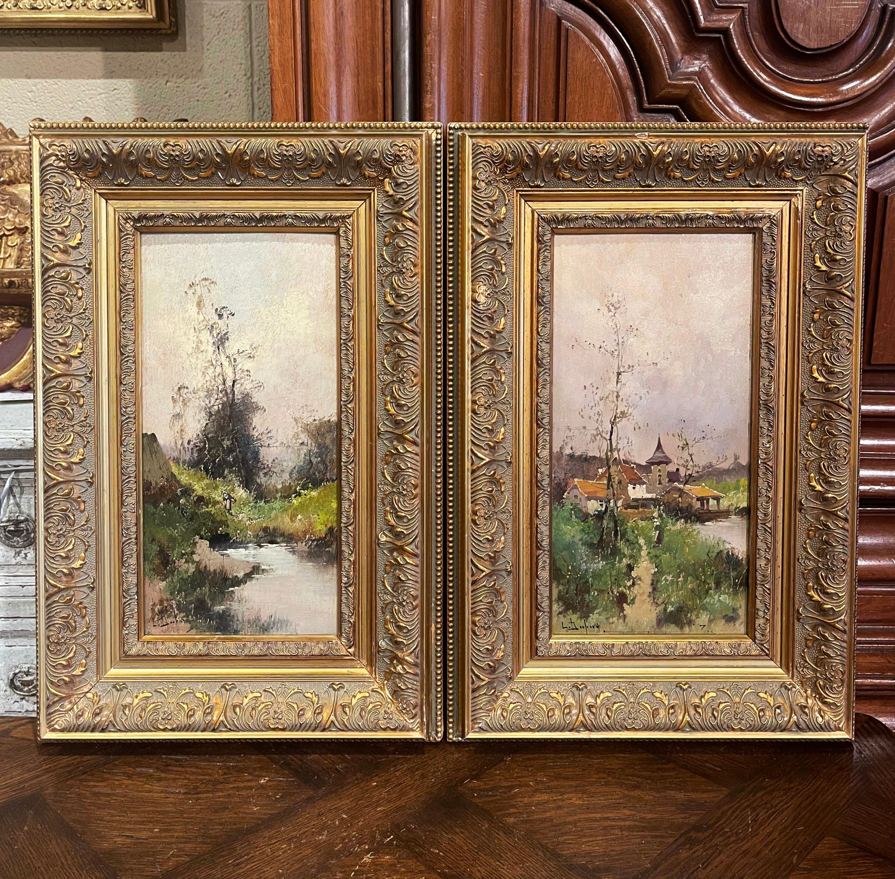 Pair of Framed Oil on Board Paintings Signed L. Dupuy for Eugene Galien-Laloue 1