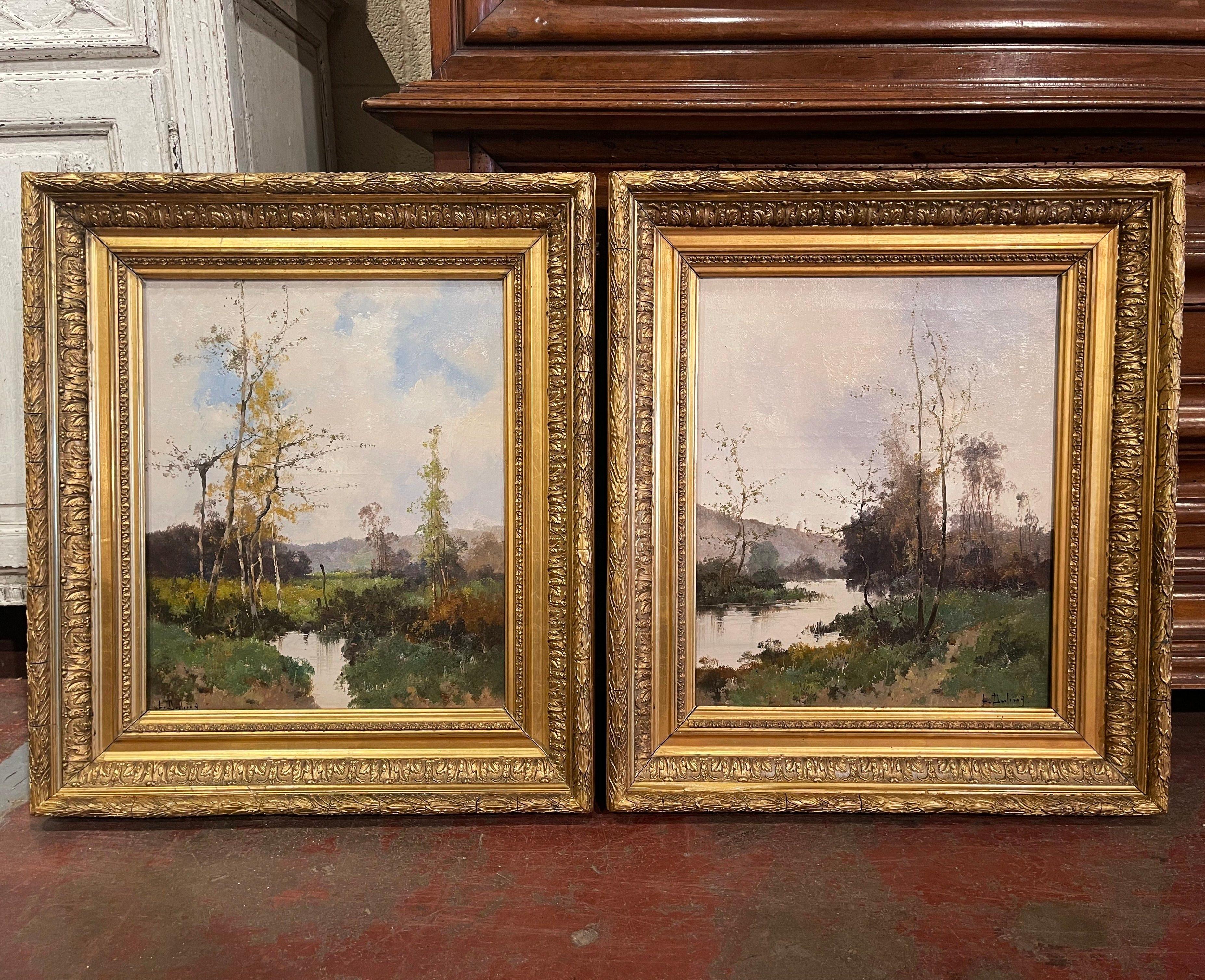 Pair of Framed Oil on Canvas Paintings Signed Leon Dupuy for E. Galien-Laloue In Excellent Condition In Dallas, TX