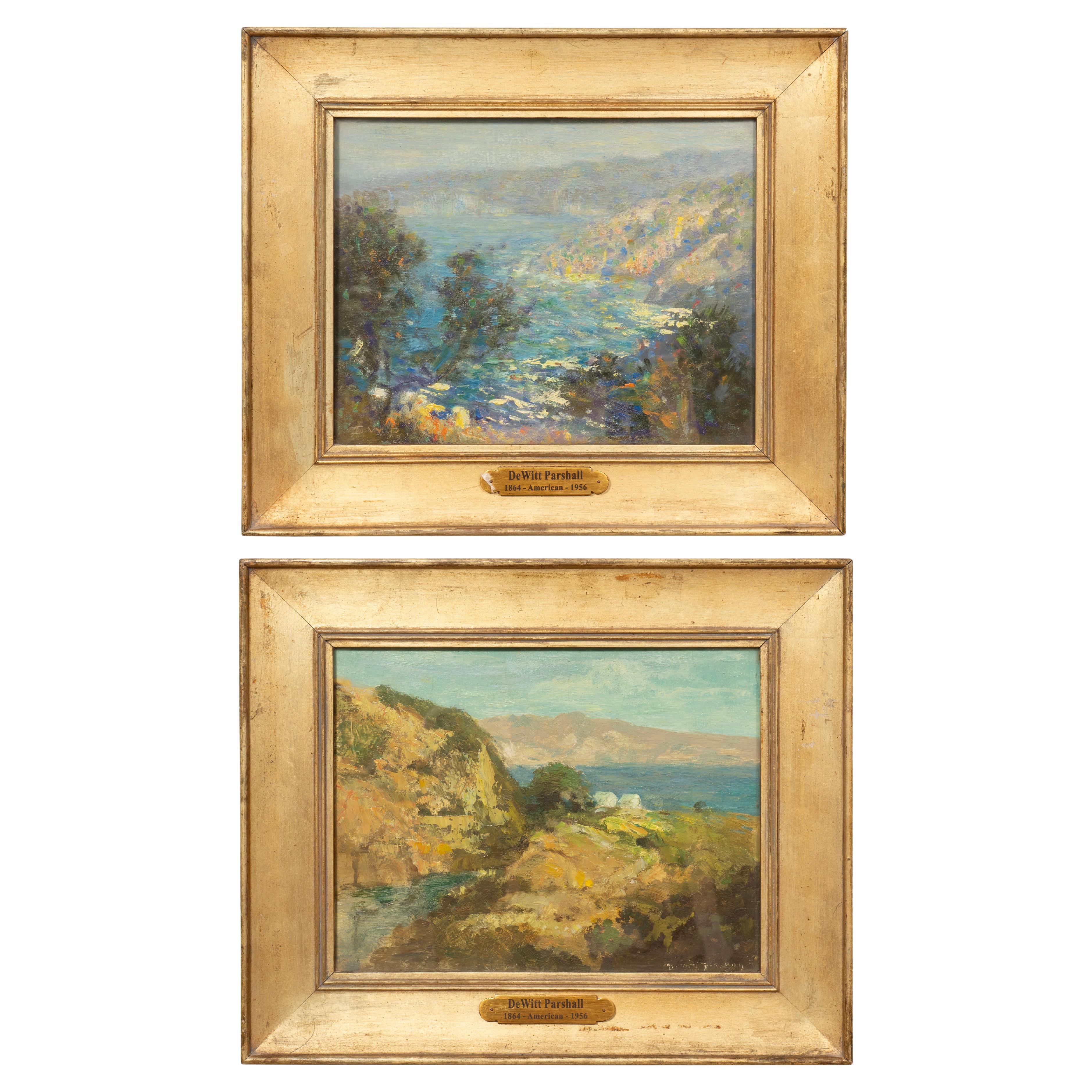 Coppia di dipinti a olio di Santa Barbara di Dewitt Parshall incorniciati