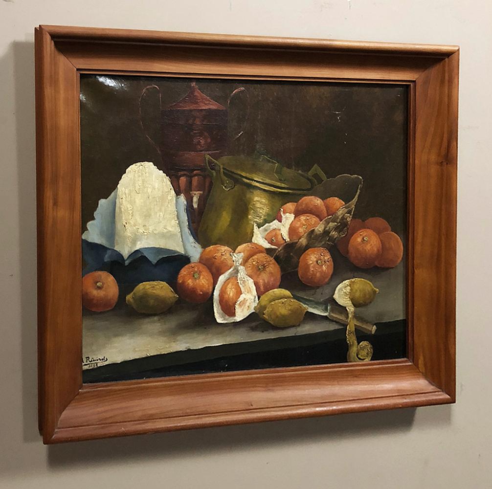 Pair of framed oil paintings on canvas by A. Ruurds dated 1898 are a classic example of the genre! The Still Life still retains its popularity after centuries of expression, and this pair will make a handsome addition to any decor! Celebrating the