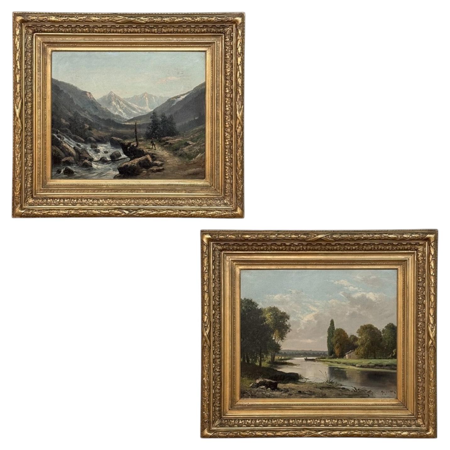 Pair of Framed Oil Paintings on Canvas by Henri Mosny Dated 1883 For Sale