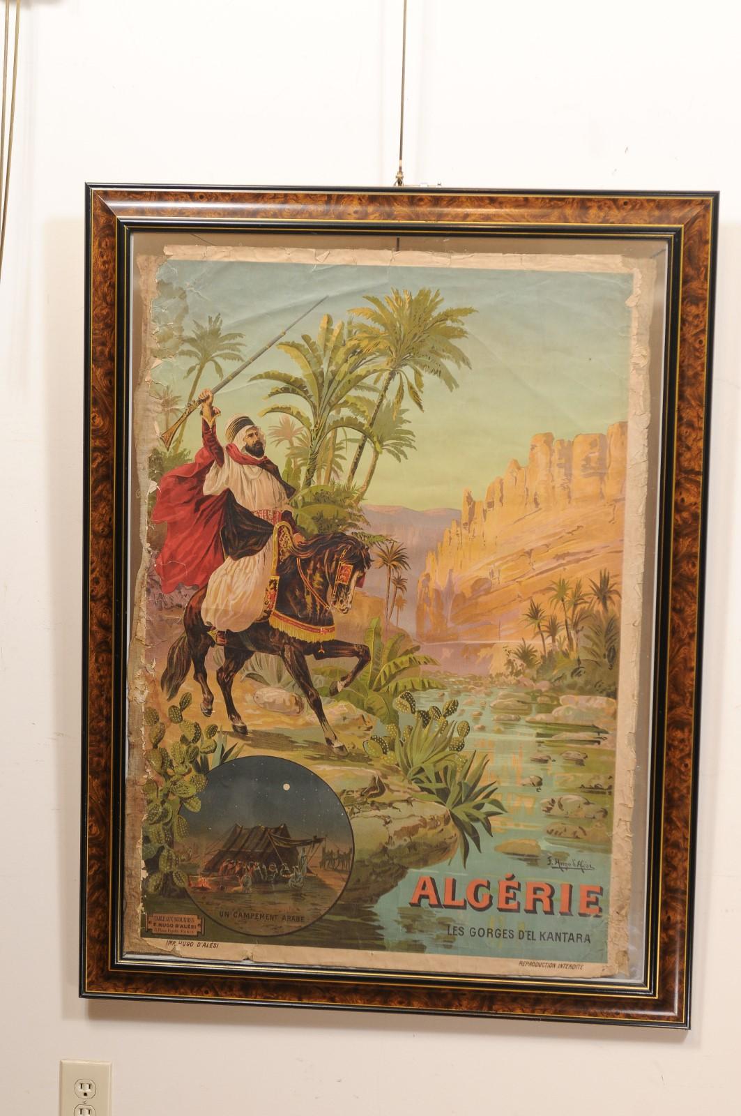 Pair of Framed Original Early 20th Century French Travel Advertisements In Fair Condition For Sale In Atlanta, GA