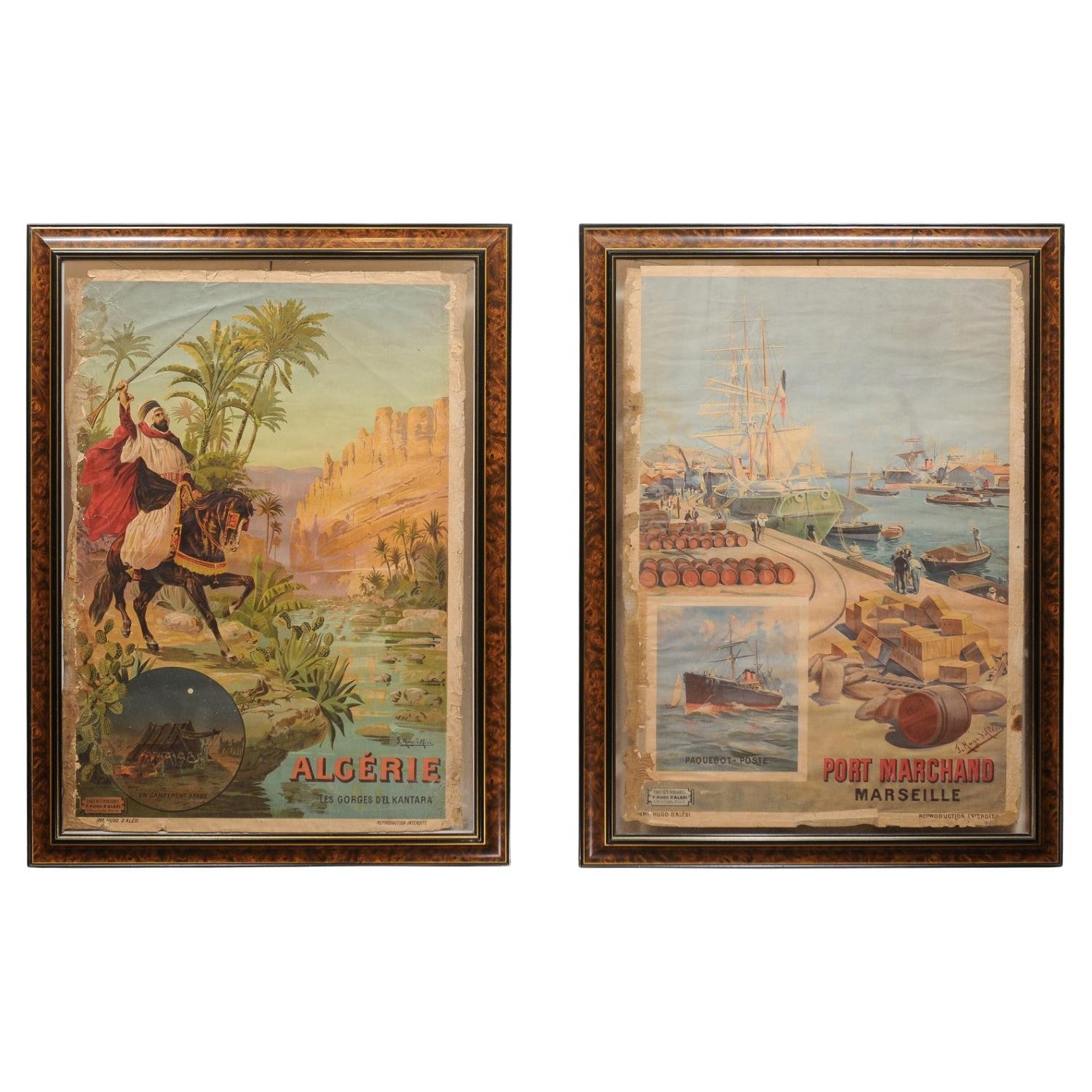 Pair of Framed Original Early 20th Century French Travel Advertisements For Sale