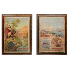 Vintage Pair of Framed Original Early 20th Century French Travel Advertisements