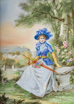 Coppia di dipinti su porcellana incorniciati, firmati J.Bigot, XIX secolo.