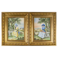 Antique Pair of Framed Paintings on Porcelain, Signed J.Bigot, 19th Century.
