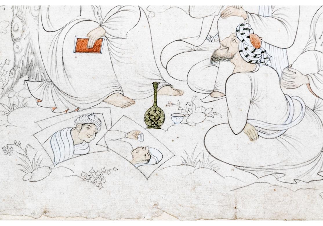 Paar gerahmte persische Original-Bleistiftzeichnungen (Bakshaish) im Angebot