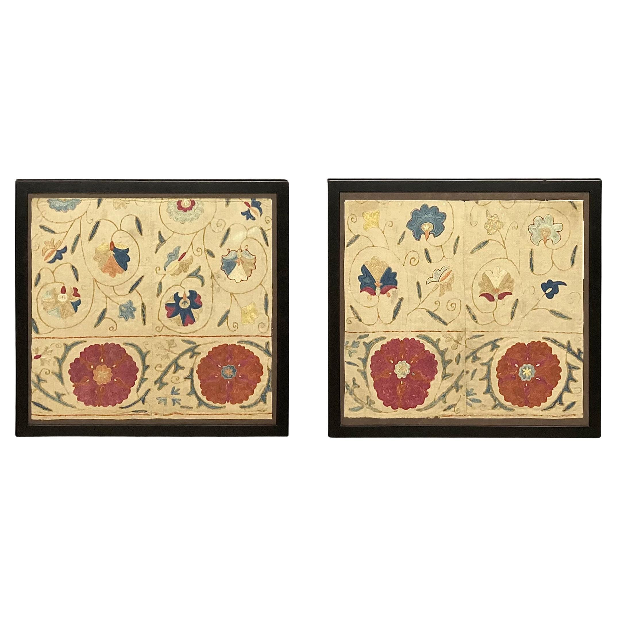 Pair Of Framed Persian Textiles For Sale