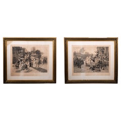 Antique Pair of framed prints, Wedding and Baptism. ALPHONSE LAMOTTE (1844-1914).