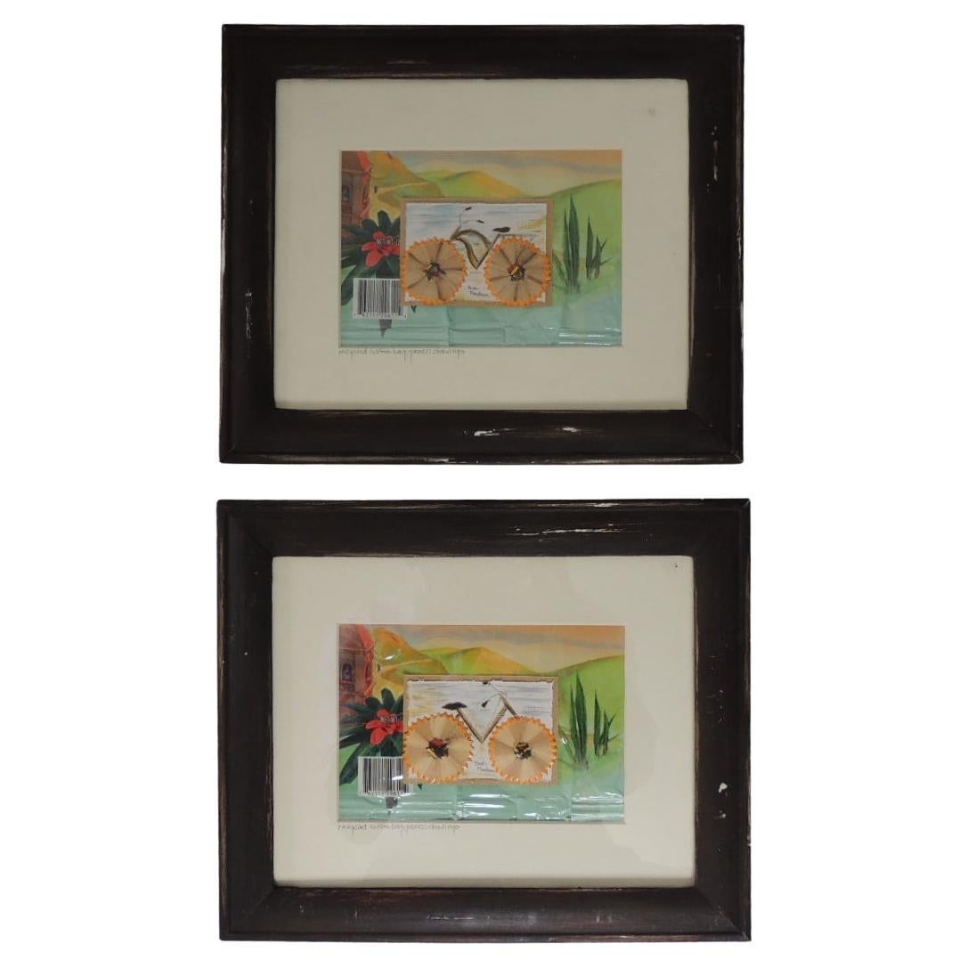 Pair of Framed Recycled Art Collages For Sale