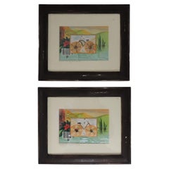 Pair of Framed Recycled Art Collages