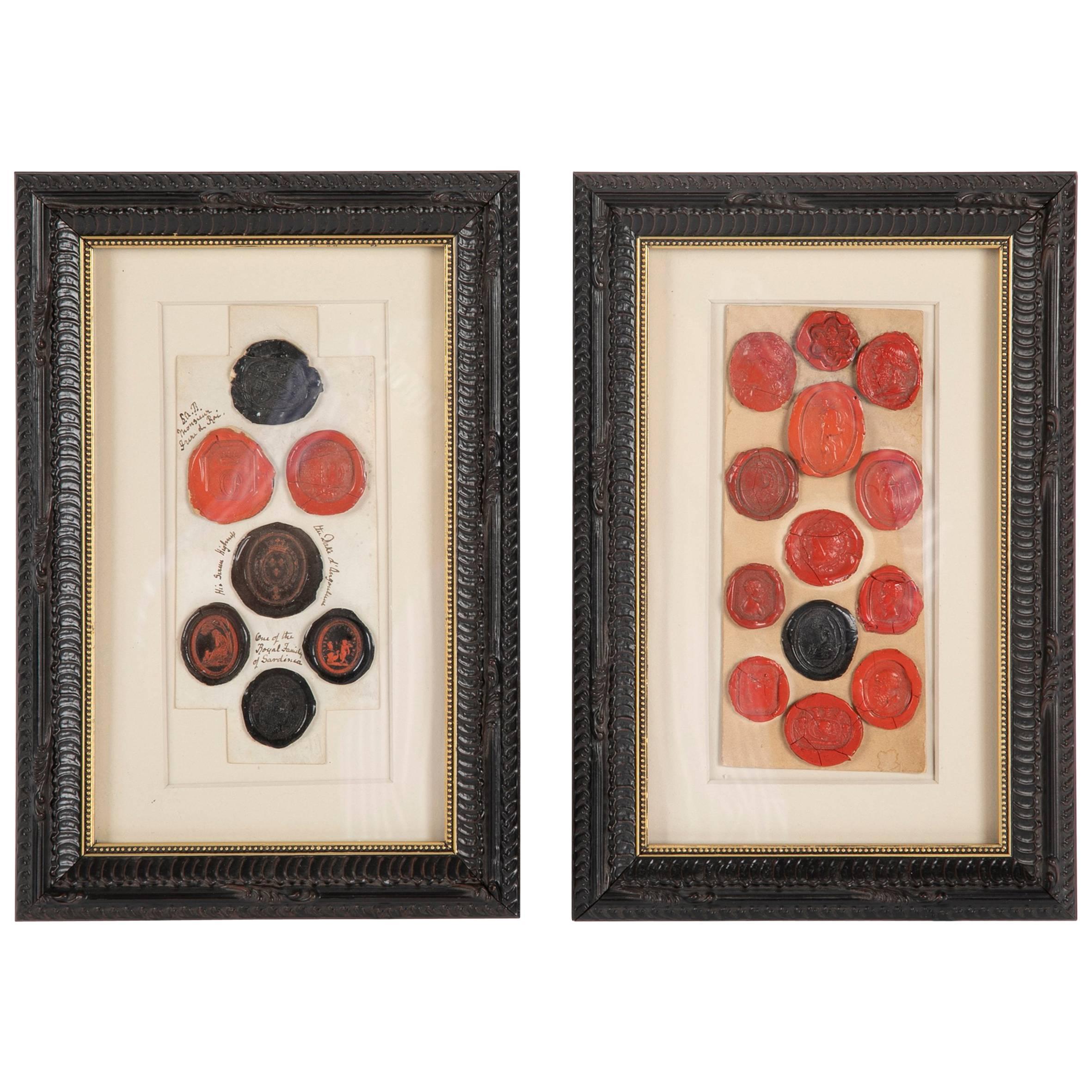 Pair of Framed Red and Black Wax Intaglio Seals