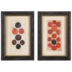 Pair of Framed Red and Black Wax Intaglio Seals