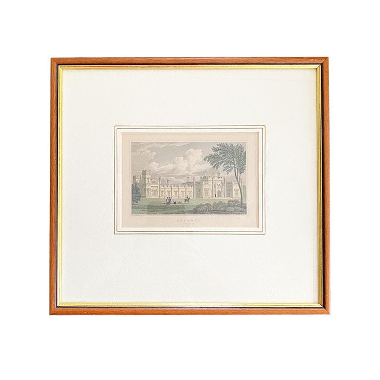 A pair of framed Scottish lithographs that will bring a classic touch to any space. Professionally framed in wood frames, and matted with an oversize creamy white matte, this pair each depicts a rendering of historical Scottish castles. 

The