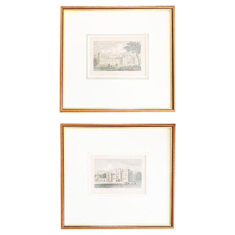 Pair of Framed Scottish Etchings or Lithographs of Historical Castles