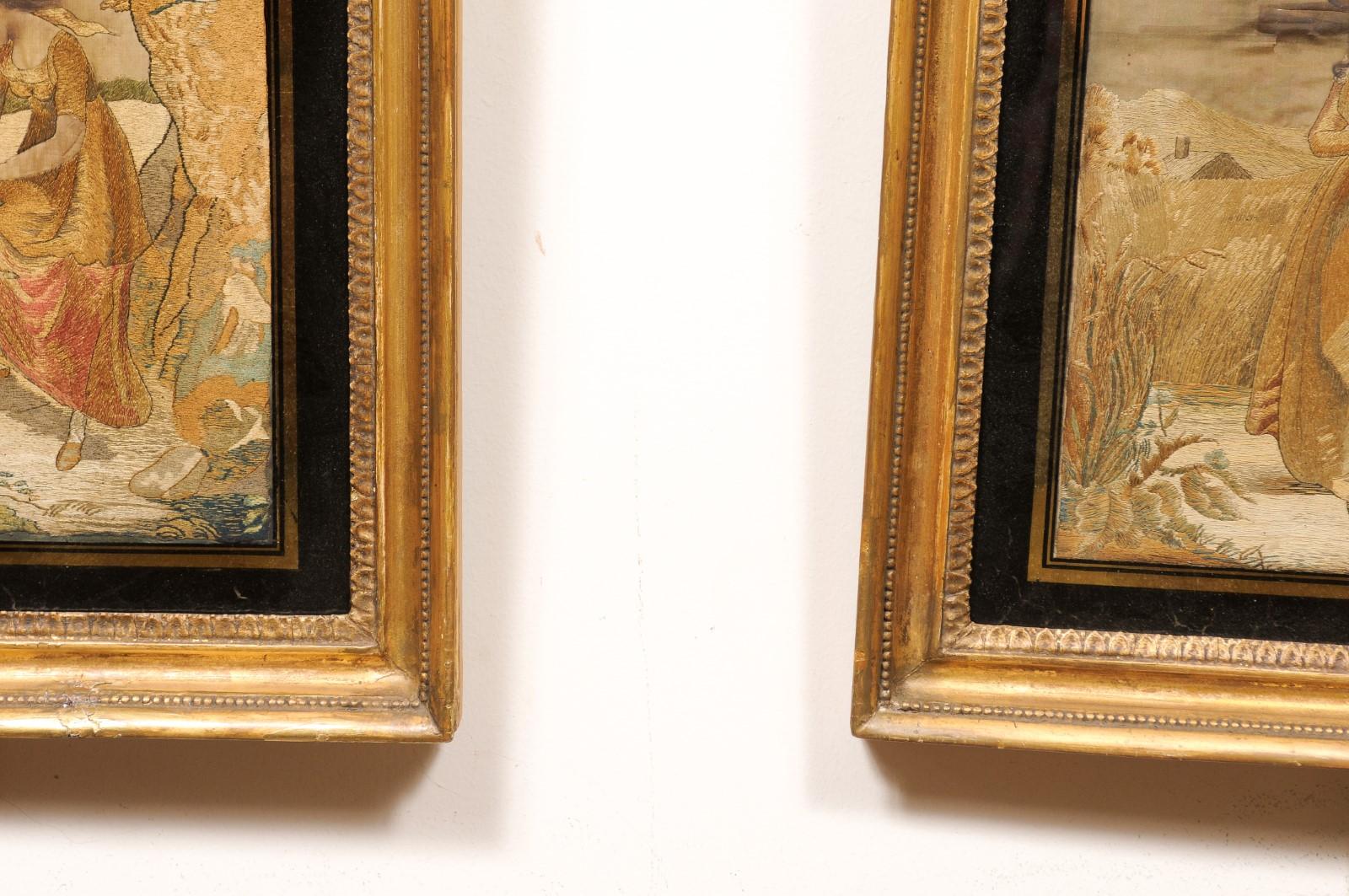 Pair of Framed Silk Embroidery, 19th Century England For Sale 5