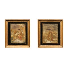 Paire de broderies en soie encadrées, 19ème siècle, Angleterre