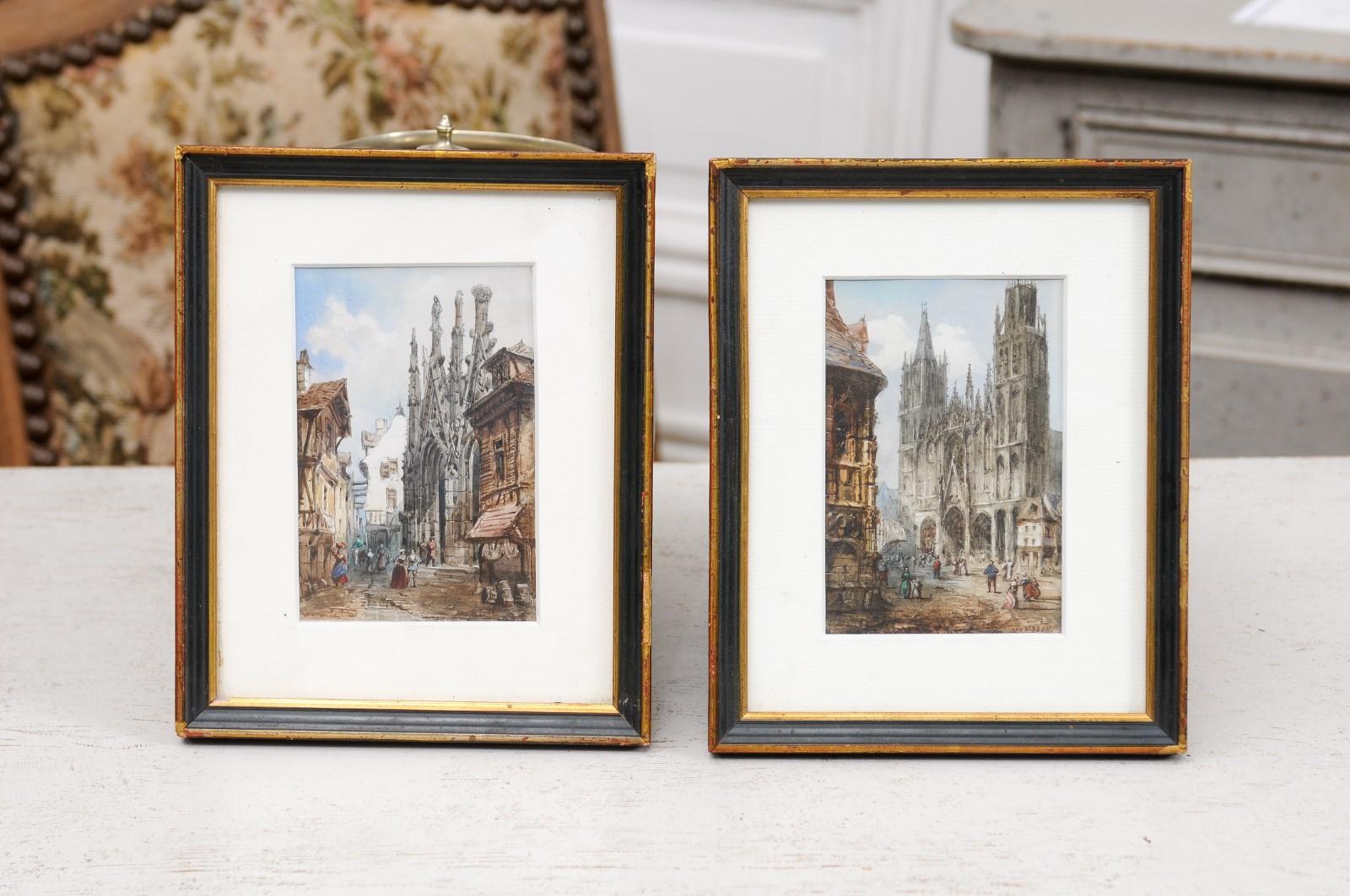 Pair of Framed Watercolors Depicting Gothic Churches by Théodore Henri Mansson For Sale 8