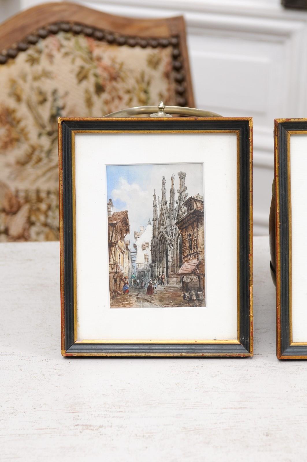 Pair of Framed Watercolors Depicting Gothic Churches by Théodore Henri Mansson For Sale 9