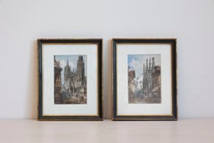 Pair of Framed Watercolors Depicting Gothic Churches by Théodore Henri Mansson