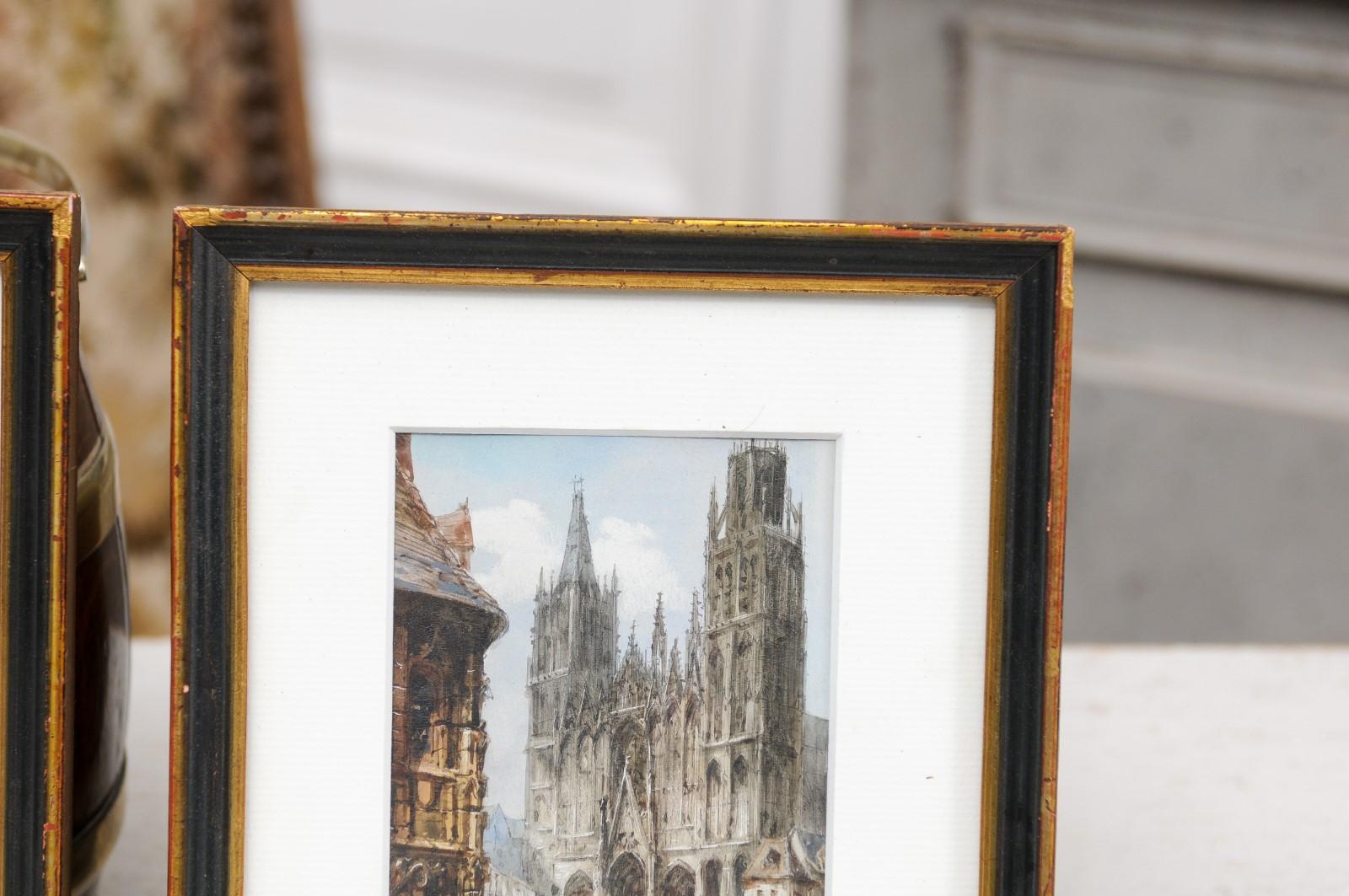 Bois Paire d'aquarelles encadrées représentant des églises gothiques par Thodore Henri Mansson en vente